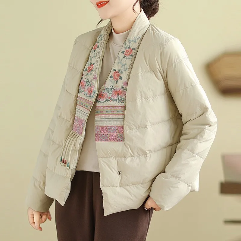 Veste matelassurera à col en V pour femmes, patchwork de broderie, vestes rembourrées optiques, style vintage, décontracté, automne, nouveauté, 2023, B3221