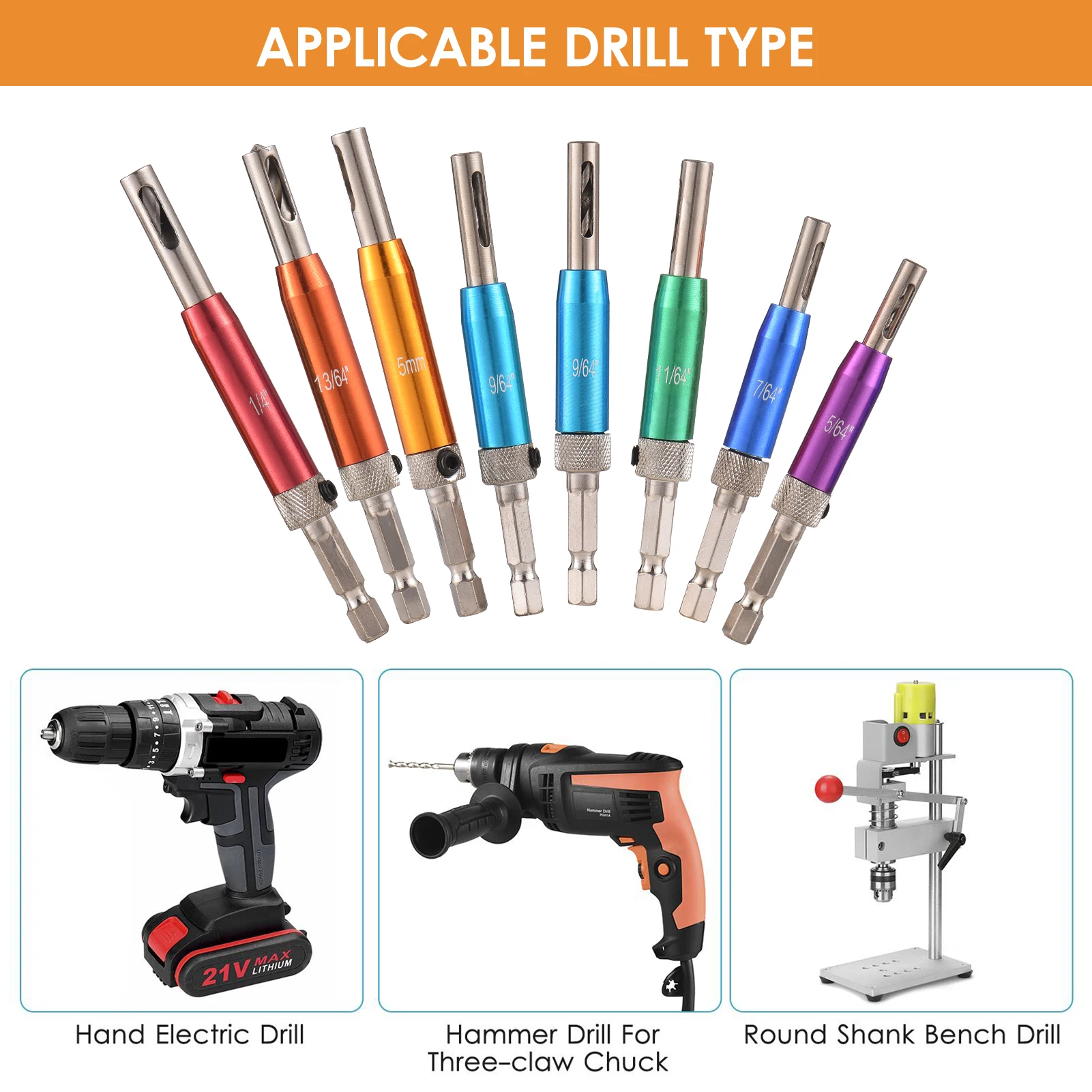 مجموعة مثقاب ساق عرافة ذاتية التمركز ، مجموعة مثقاب مركزي ، مفصلات مخصصة ، Vx Bit ، 5 64 بوصة إلى 1 4 بوصة #4
