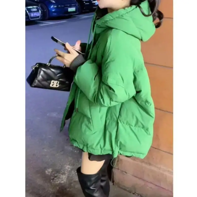 

Women Hooded Down Coat New Thicken Zipper Pockets Solid Warm Thickened Jackets Autumn Winter Casual Office Cotton-padded Jacket