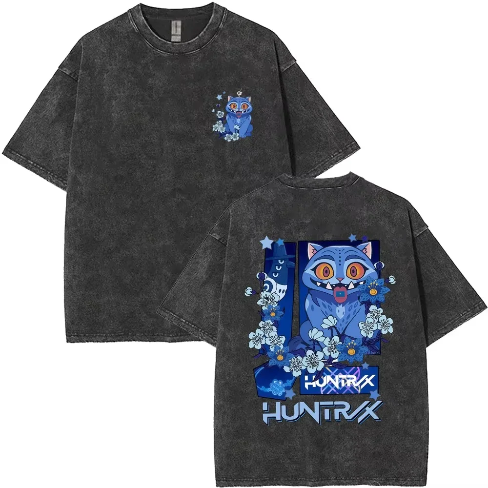 غسلها خمر Kpop شيطان الصيادين ديربي النمر تي شيرت الرجال النساء موضة الكرتون الاتجاه الشارع Crewneck تي شيرت المتضخم التي شيرت