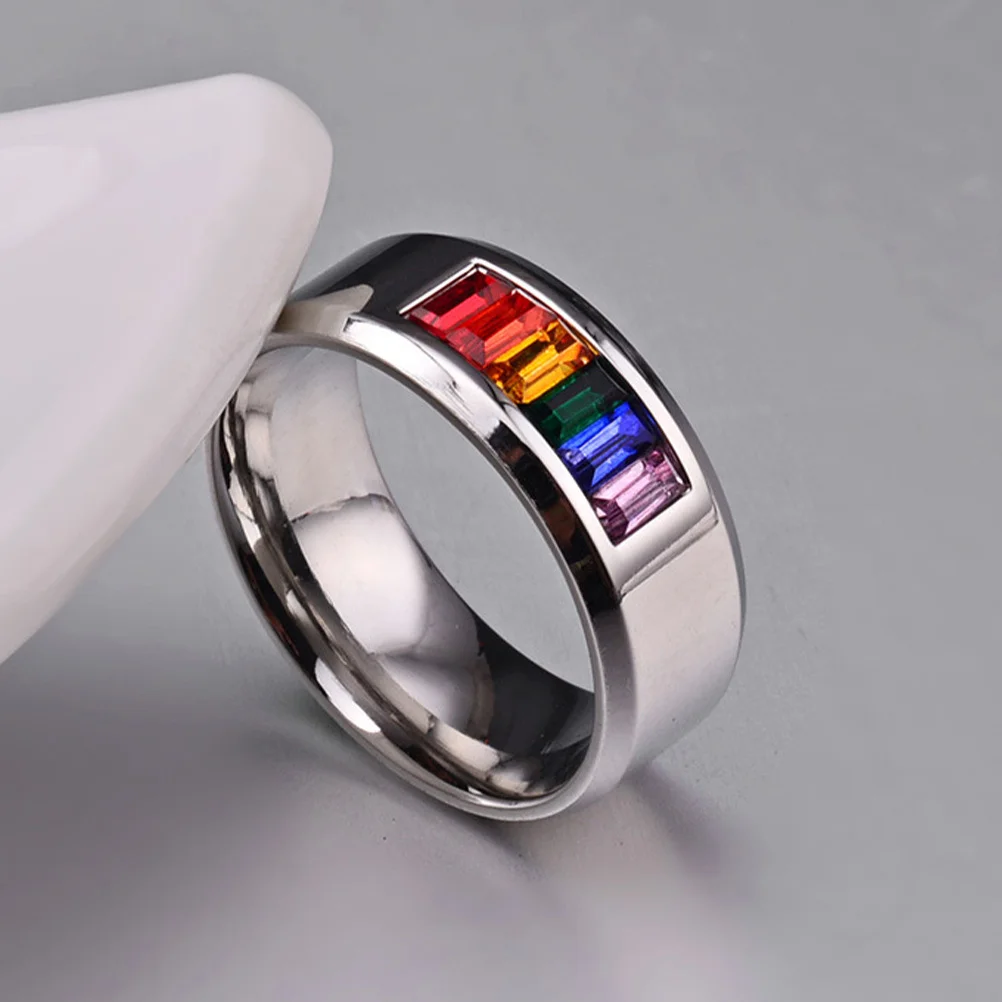 1Pcs Titanium Steel Ring Colorful Rhinestone Stylish Gay Pride Chic Finger Decoration Fashion Jewelry