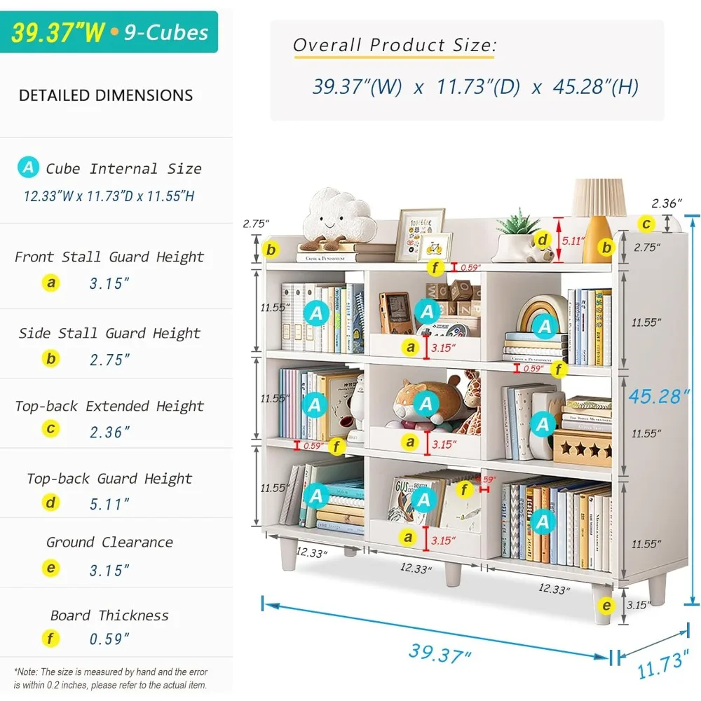 Wooden Cube Bookcase with Legs - 3-Tier Open Shelf Kidsroom Sorted Storage Cabinet Organizer for Books and Toys