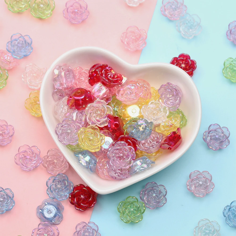 20Pcs 14mm Double Hole Flower Loose Beads Acrylic AB Color For Crafted Charms Jewelry Making Handwork DIY Findings