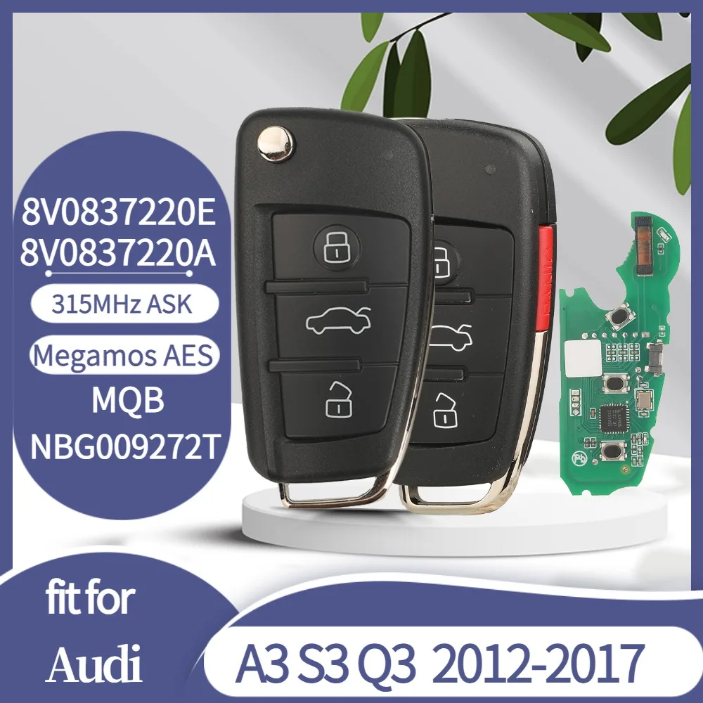 8V0837220A/E 8X0837220A 8E0837220F Smart Remote Car Key 315MHz MQB48 Fob for Audi A3 S3 Q3 2012-2018 MegamosAES Keylessgo