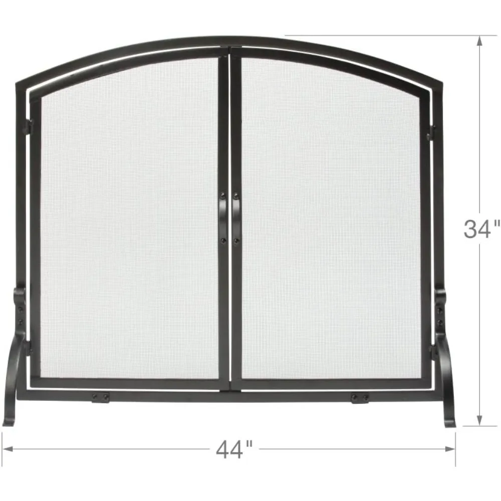 Large Single Panel Wrought Iron Fireplace Screen with Doors - Black, Modern Home Decor