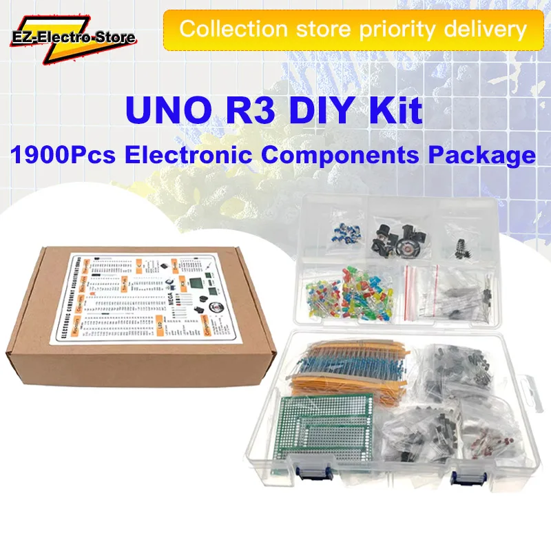 Комплект электронных компонентов Mega, 1900 шт., включая ассортимент + конденсаторы + печатная плата +оптизм + резисторы + светодиод + транзисторы + разъемы постоянного тока