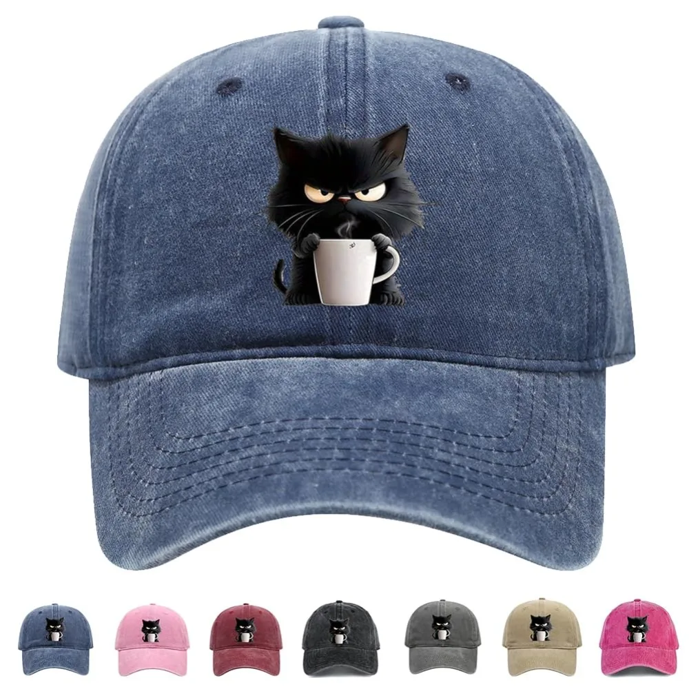 

Бейсбольная кепка с вышивкой кота, крутая регулируемая шляпа дальнобойщика с изображением кота, легкая дышащая шляпа с утиным языком, стили унисекс