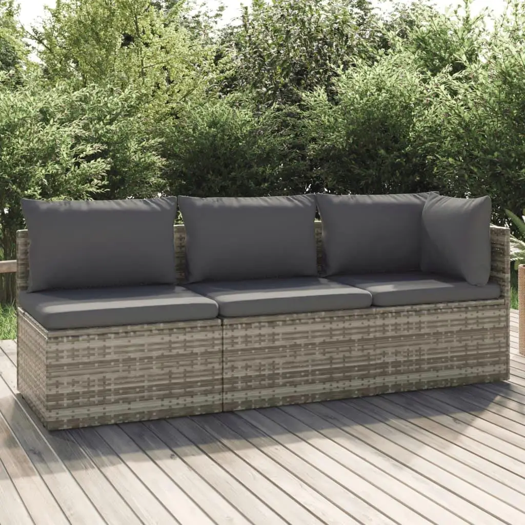 3-Piece Gray Poly Rattan Patio Lounge Set with Cushions - Stylish Outdoor Furniture