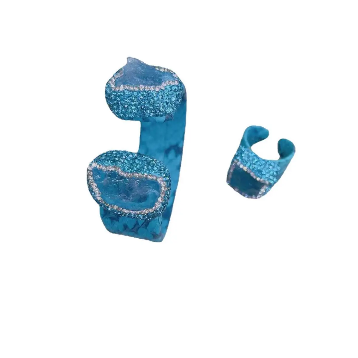 New French niche aquamarine natural snakeskin set, inlaid  crystals, high-end banquet recommended jewelry earrings, bracelets