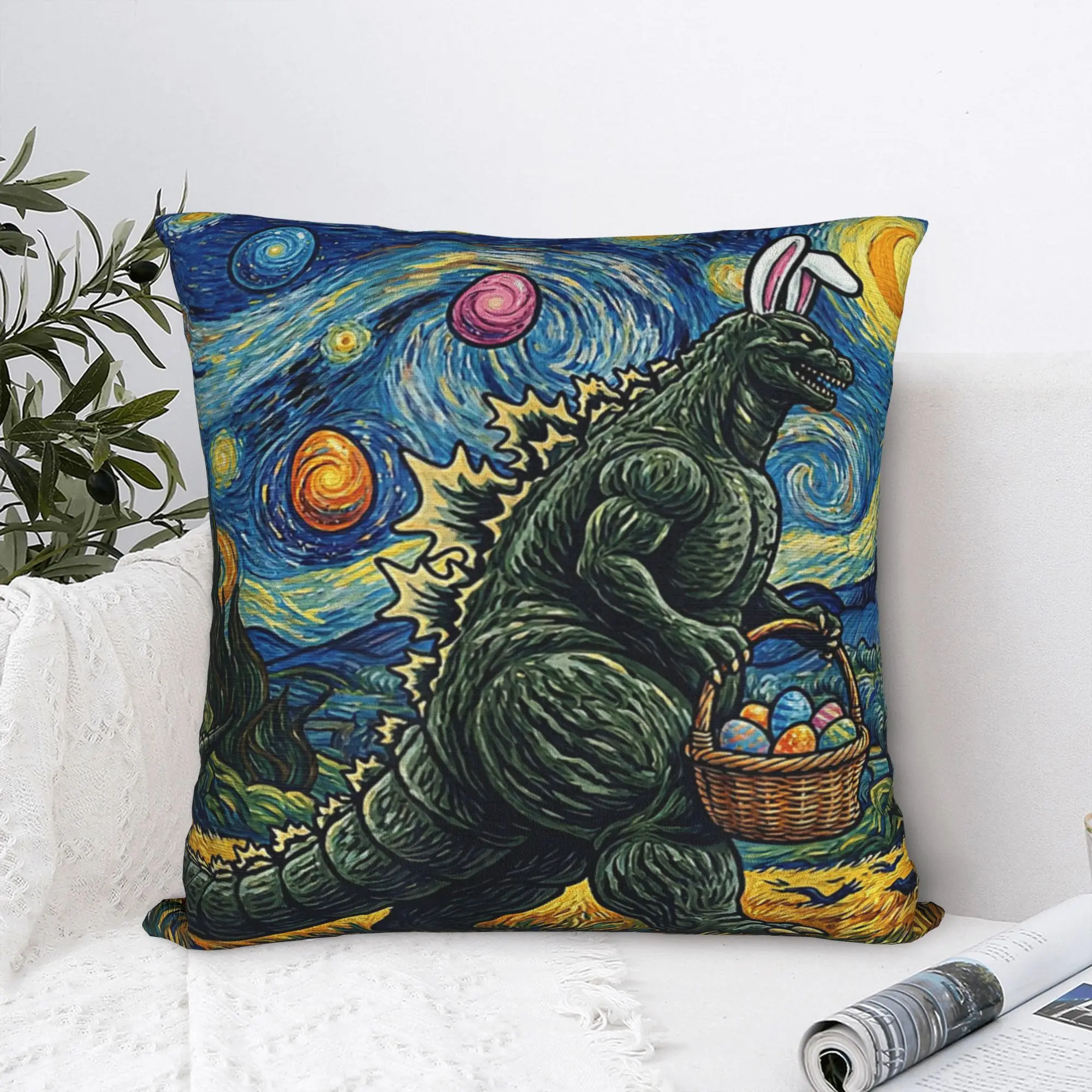 Easter Japanese Monster Bunny Ears Egg Kaiju Pillow Case  Custom Pillow Cover For Sofa Car Home Decor Vintage Pillowcases
