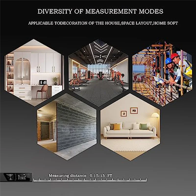 Miarka laserowa 131Ft Przenośne domowe narzędzie pomiarowe laserowe ±1/16 cala Dokładność Odporne na upadki + funkcja poziomu elektronicznego
