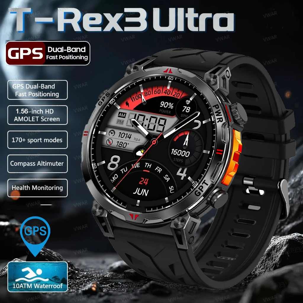 2025 جديد العسكرية T-Rex 3 الترا لتحديد المواقع ساعة ذكية 1000mAh بطارية 10ATM مقاوم للماء البوصلة مقياس الارتفاع الرياضة المقتفي Smartwatch الرجال #1