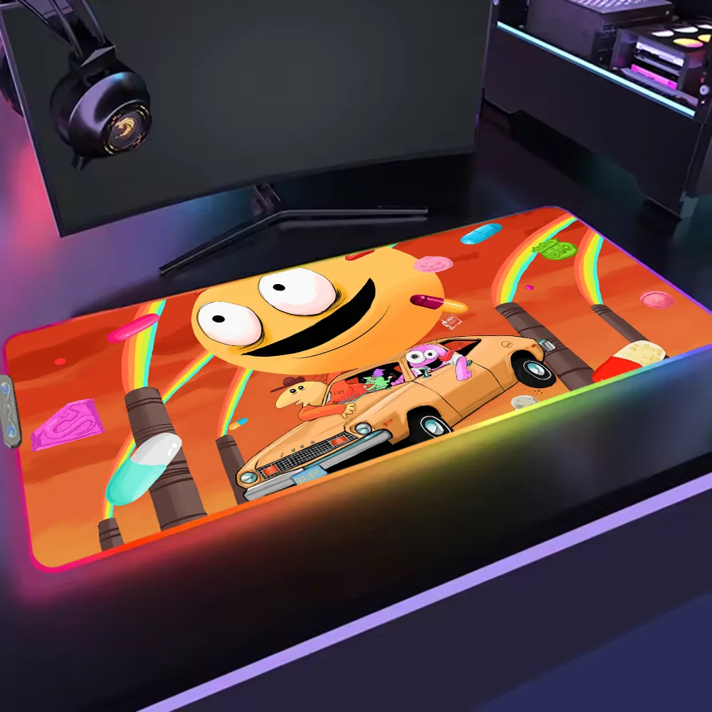 Cartoon S-Smiling Friends Mouse Pad RGB LED Light Non-Slip Rubber Base Waterproof Office PC Home Best Price Desk-Mat USB Large