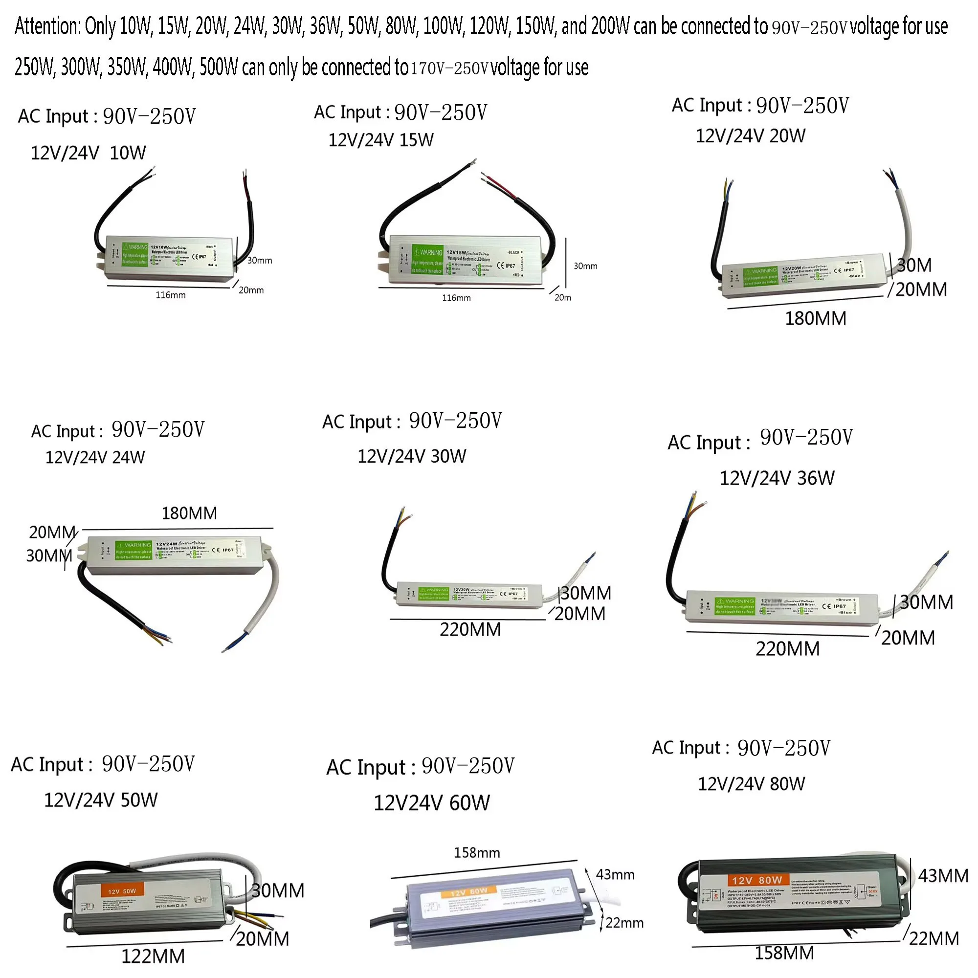 Waterproof LED Lighting Transformer AC 110V~220V To DC 12V 24V switch power supply 10W 30W 150W 200W Outdoor IP67~IP68 Adapter