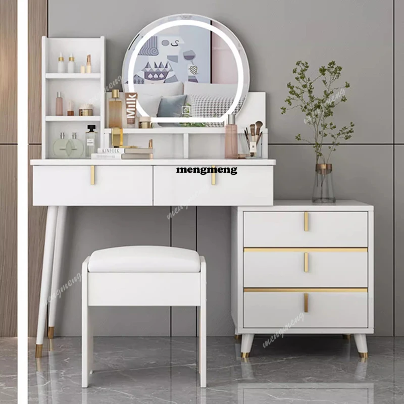 

Women Modern Vanity Table White Light Bedroom Makeup Dressing Table Mirror Desk Chair Closets Mesa De Maquillaje Home Furniture