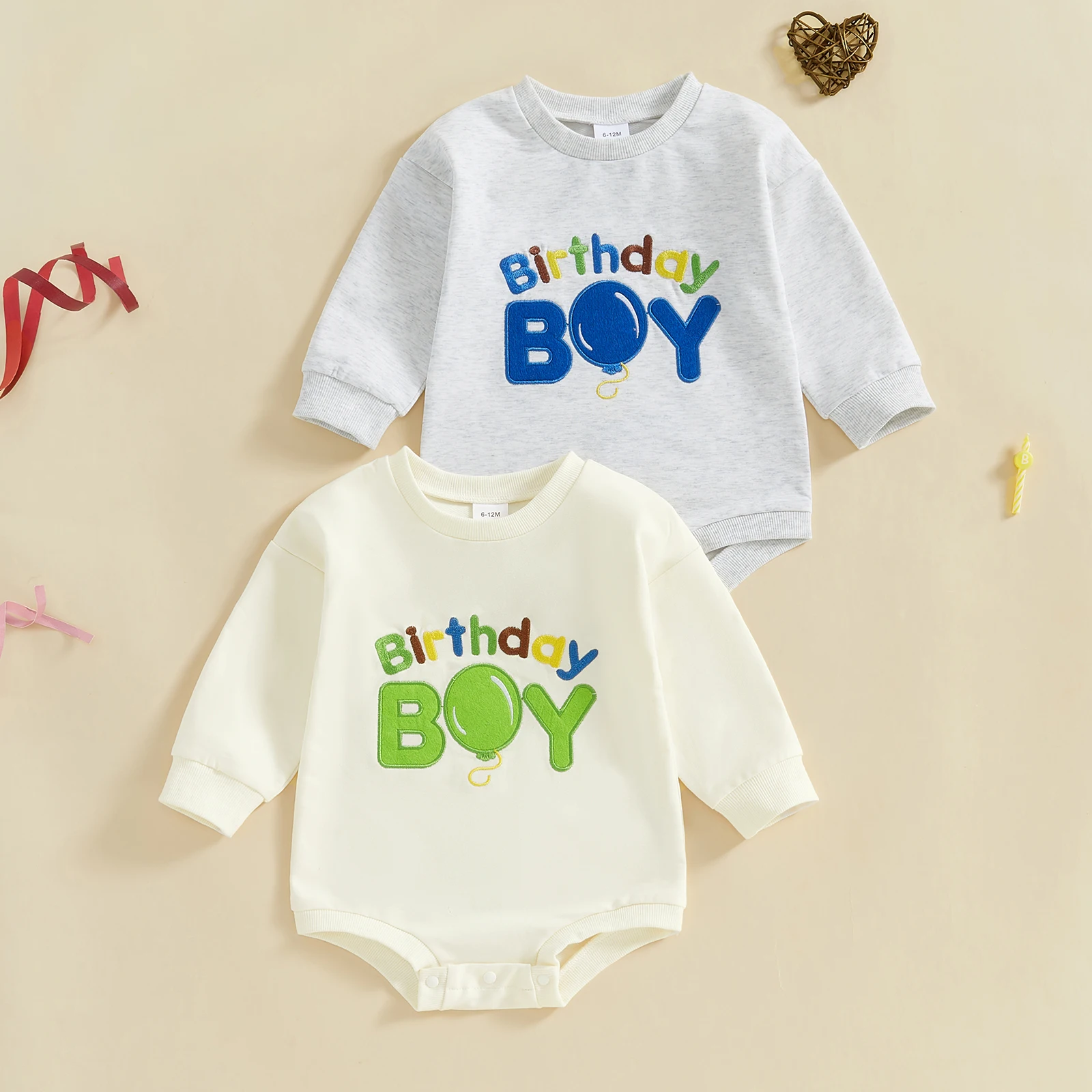 Baby Boy Sweatshirt Romper Casual Birthday Letter Embroidery Long Sleeve Jumpsuit for Infant Toddler Bodysuits Outfit