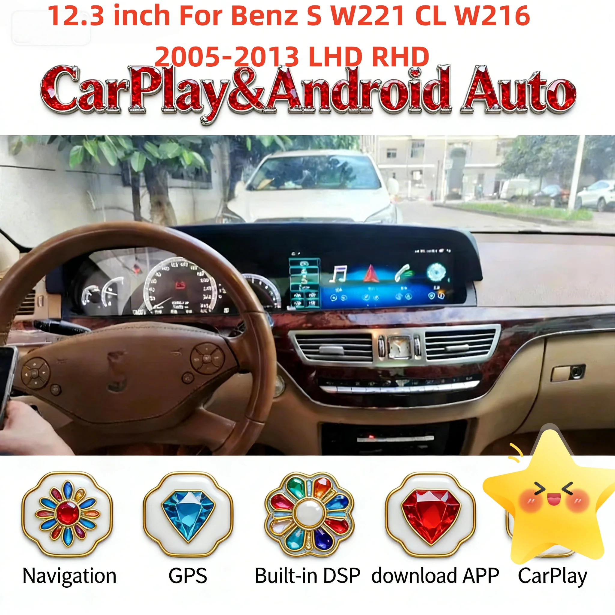 

Android Wireless CarPlay For Mercedes Benz S Class W221 CL W216 2005-2013 Car Multimedia Radio Player Touch Screen GPS LHD RHD