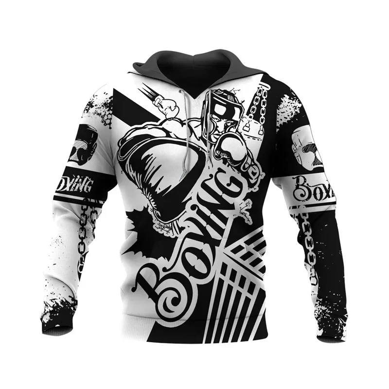 Sudadera con capucha con estampado de boxeo en 3D para hombre y mujer, ropa de calle, jersey de manga larga, ropa deportiva informal, otoño