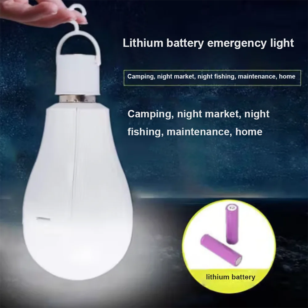 18650 Battery Emergency Light Bulb Flicker-free LED Home Light Bulb Indoor & Outdoor Camping Light E27 AC85-265V Large Capacity