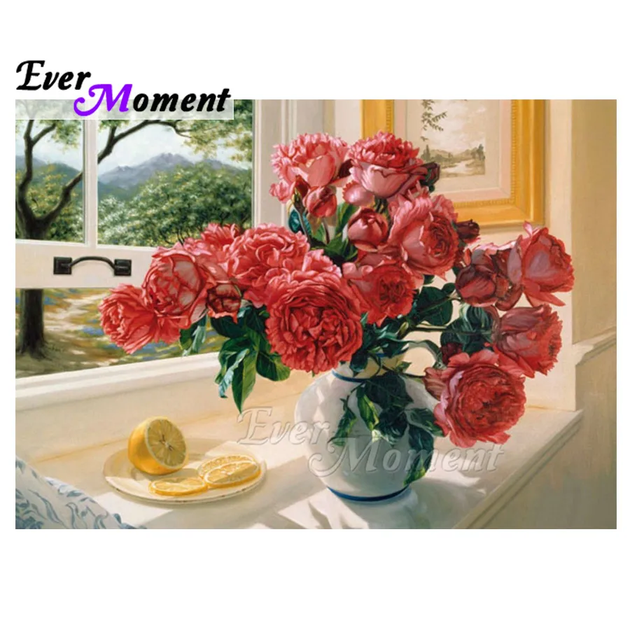 Ever Moment Diamond Painting Flower Lemon Window Sunshine Full Square Drill Picture Of Rhinestone Diamond Embroidery ASF1621