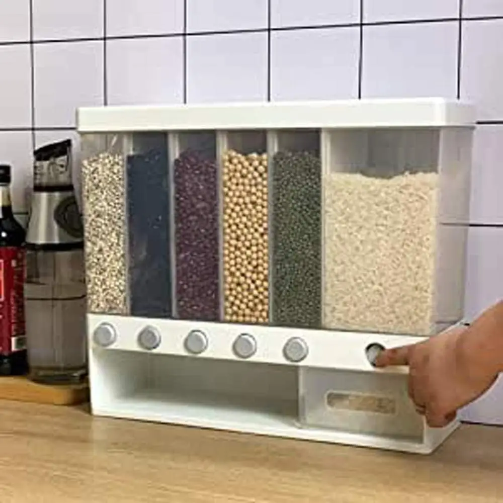 Dispenser per cereali a parete 6 in 1 Lattine per cereali per contenitori per alimenti secchi divisi