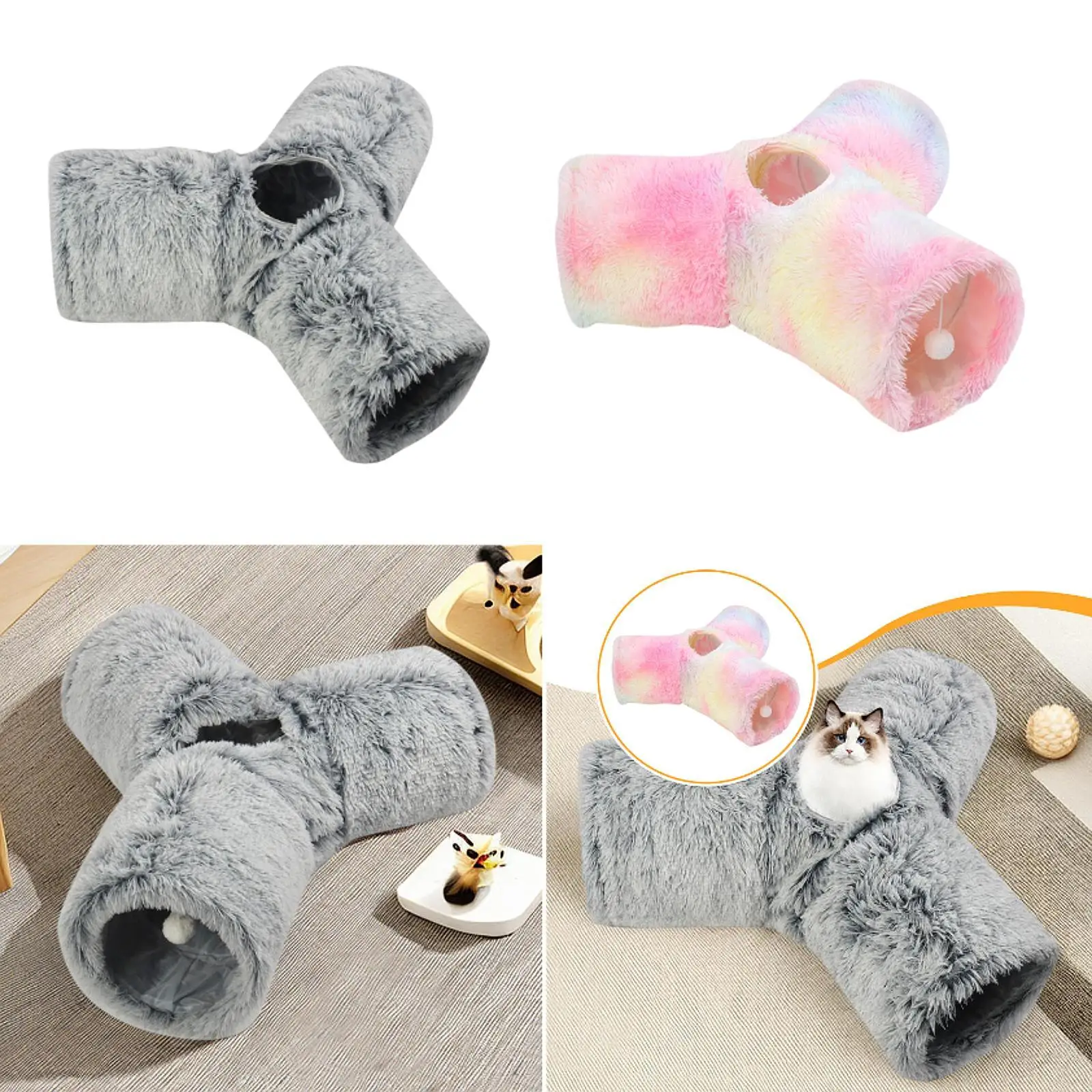 

Plush Pet Cat Tunnel Tube Utility Collapsible Stylish Pet Toys Tunnels for Indoor Cats for Farmhouse Bedroom Living Room Home