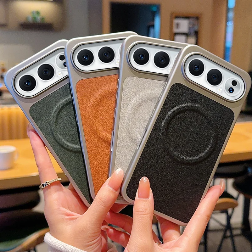 حافظة مغناطيسية بنمط ليتشي من الجلد بلون نقي لهاتف Honor 500 Pro كاميرا كاملة الحزمة ذات حافة صلبة غطاء مقاوم للصدمات