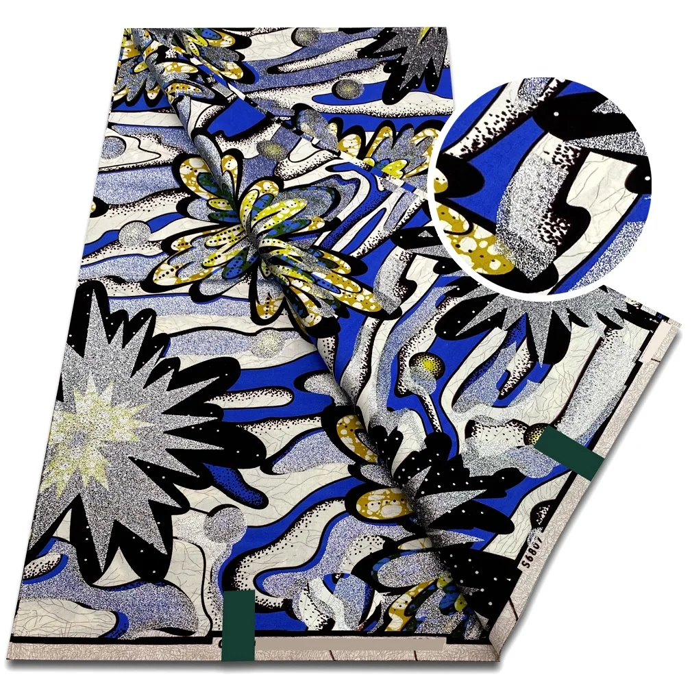 

Новейшая супер африканская блестящая восковая ткань, 100% хлопок, восковая ткань Анкара, мягкая настоящая африканская восковая ткань с принтом, 6 ярдов