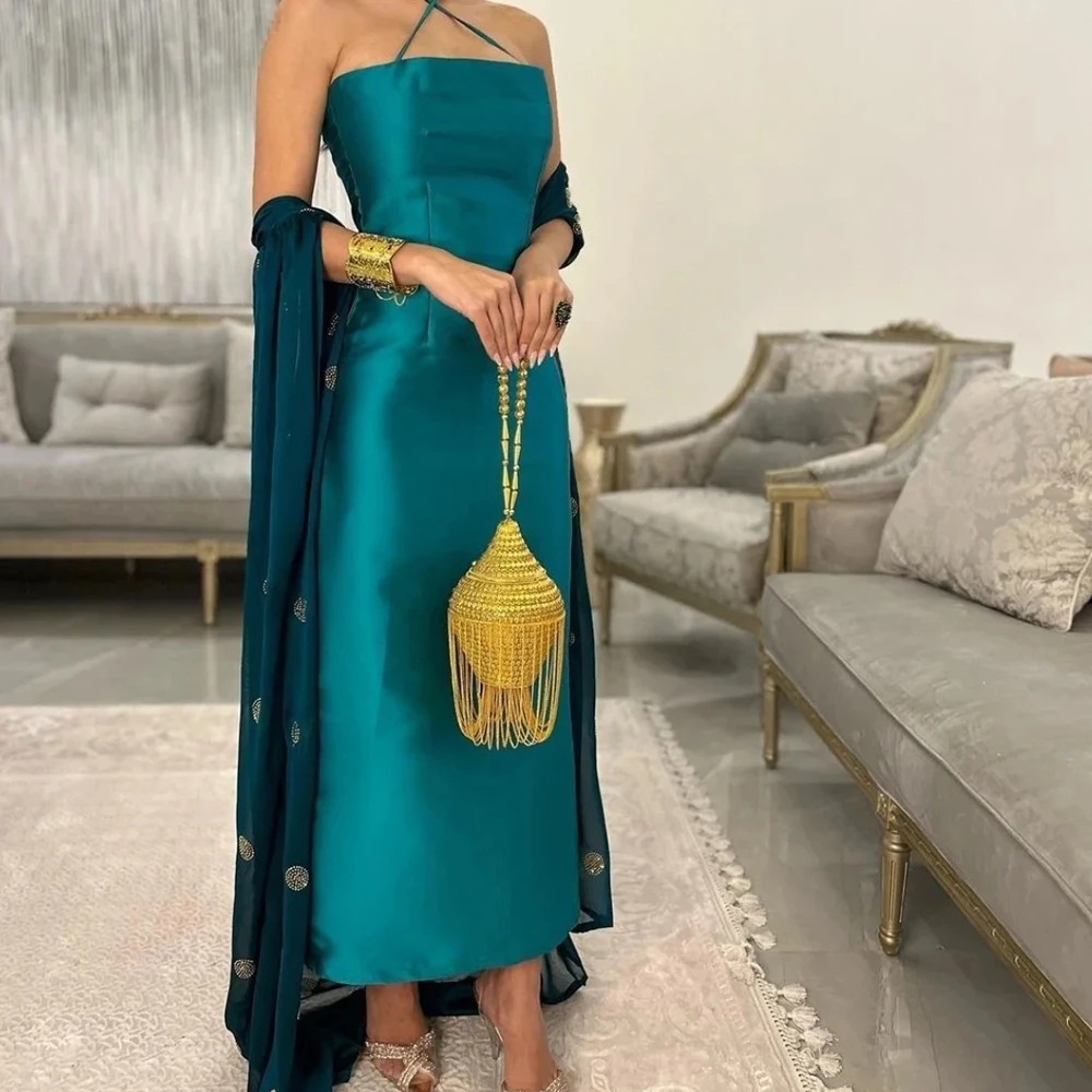 

Элегантное атласное вечернее платье Yipeisha без бретелек по индивидуальному заказу с лямкой на шее и шалью без рукавов для женщин, новое вечернее платье до щиколотки