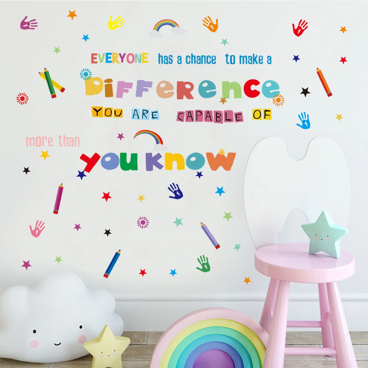 Colorful English Star Crayons Wall Stickers Set for Kids, Room Decoration