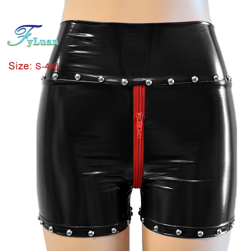 مزدوجة سستة المرأة القوطية الوثن السراويل الجلدية عالية الخصر الجبهة زيبر السراويل أنيق الغنيمة السراويل للدراجات النارية الهذيان #1