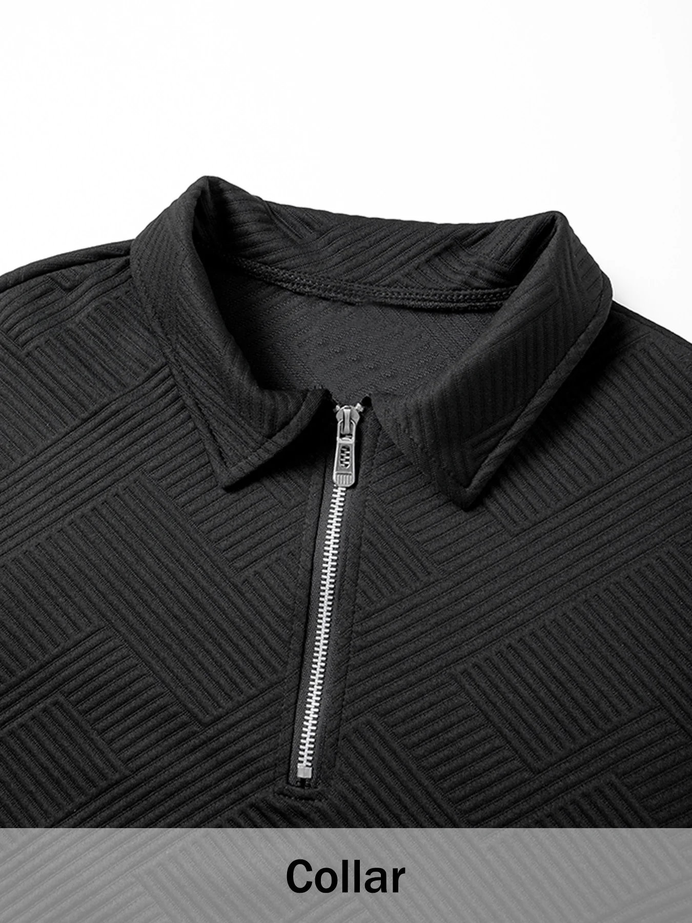 Herren Geometrischer Jacquard Viertelreißverschluss-Polo-Sweatshirt Langarm Gerippter Saum Kängurutasche Atmungsaktiver Strick-Freizeitpullover – Detail 12