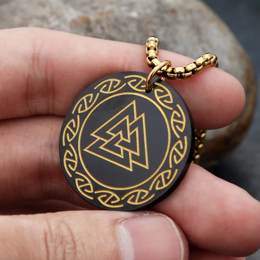 Nordic Fashion Viking Valknut Pendant Necklace For Men Women Stainless Steel Vintage Engraving Amulet Necklace Jewelry Wholesale