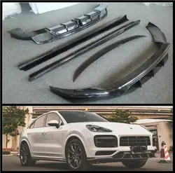 Real Carbon Fiber Front Bumper Lip +Rear Spoiler + Trunk Diffuser +Side Body Skirt Kit For Porsche Cayenne Coupe 2019-2023