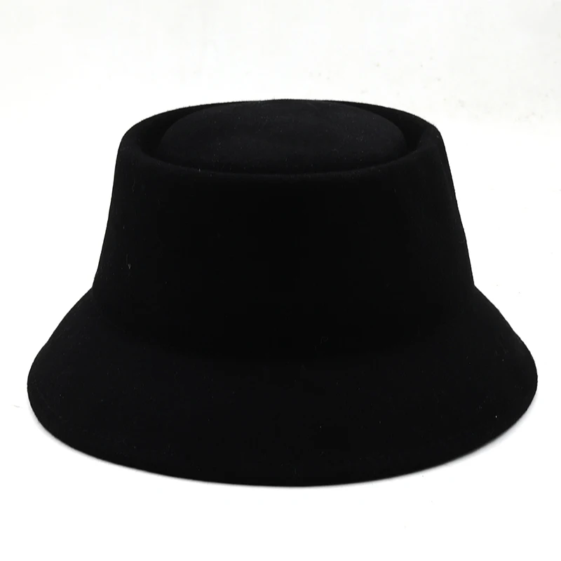 New Women Pork Pie Hat 100%Wool  Church Jazz Lady Wide Brim Black Panama Gentleman Gambler Top Hat Trilby Fedora Hat For Girl