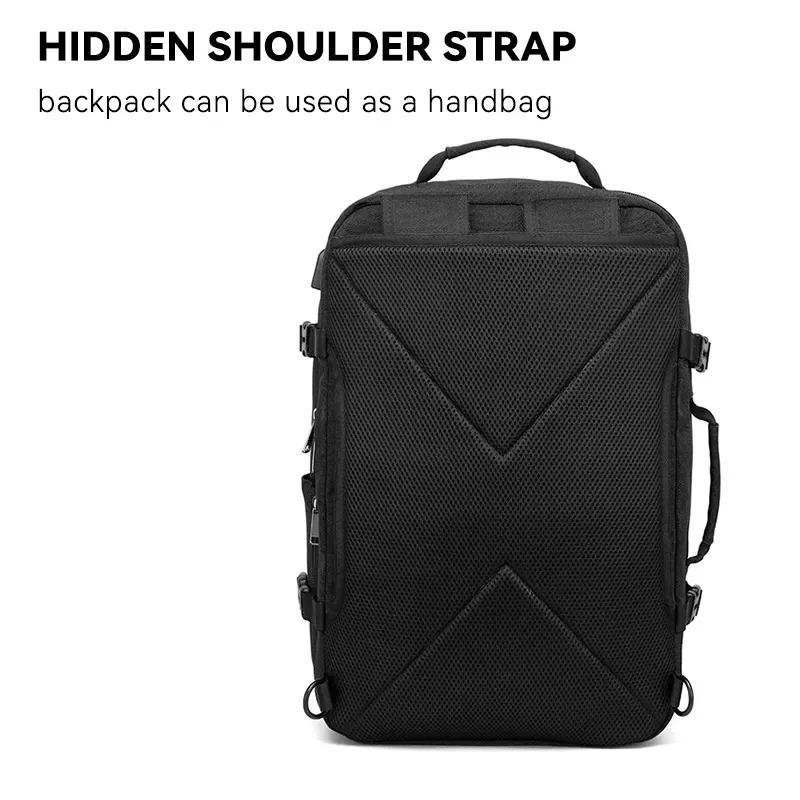 Grande Capacidade Expansível Canvas Laptop Mochila, Male Business Travel Bags, carregamento USB, impermeável, 17.3 ", 40L