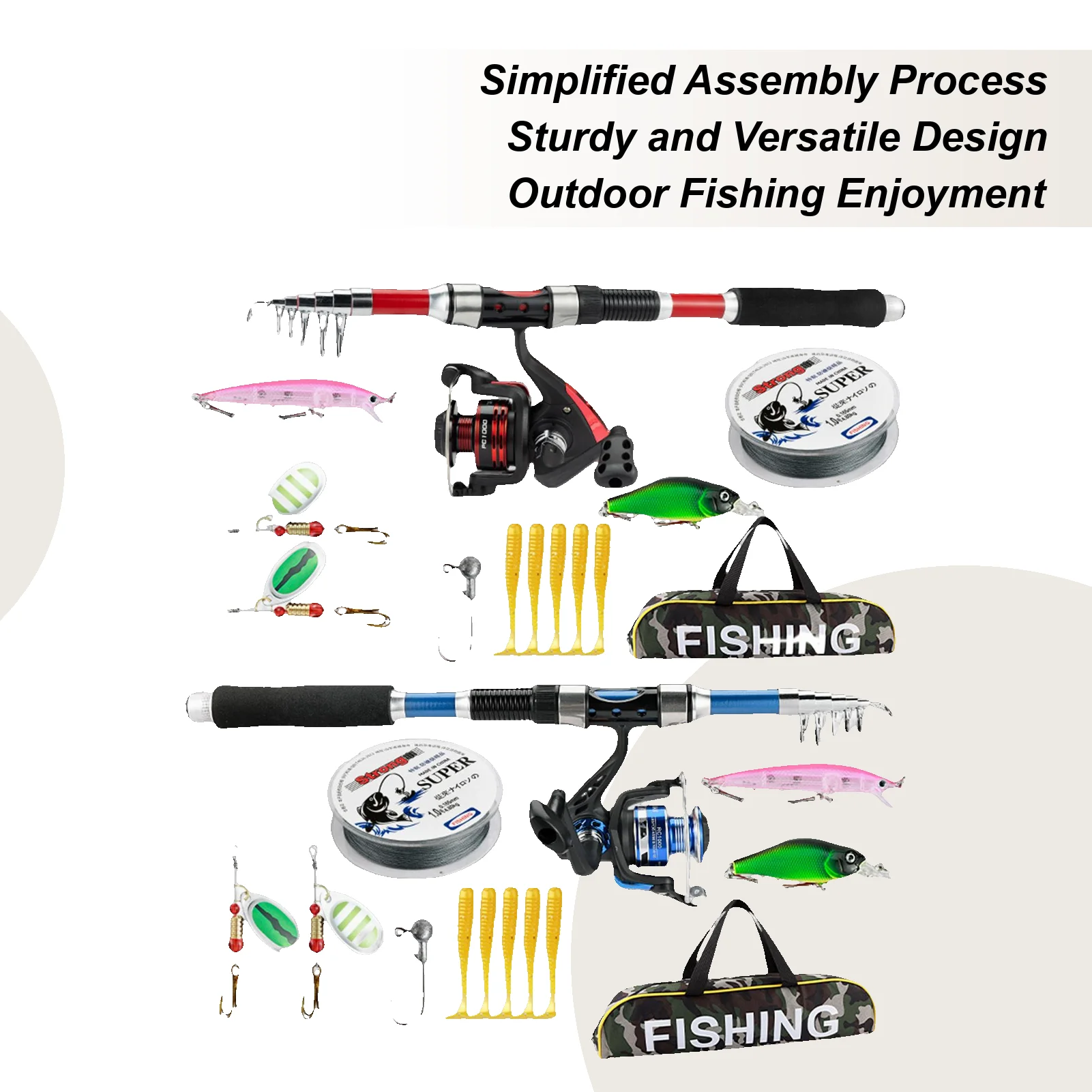 

Fishing Rod And Reel Combo Fishing Rod Combo Reel Lure Set Outdoor Gear Bass Lures Tool Kit Accessories With Carrying Bag For