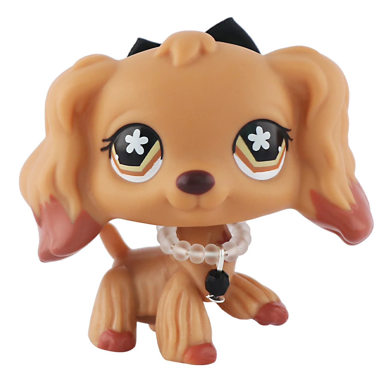 Mini Pet Shop Tan Cocker Spaniel Dog #575 with Black Bow Necklace for Pet