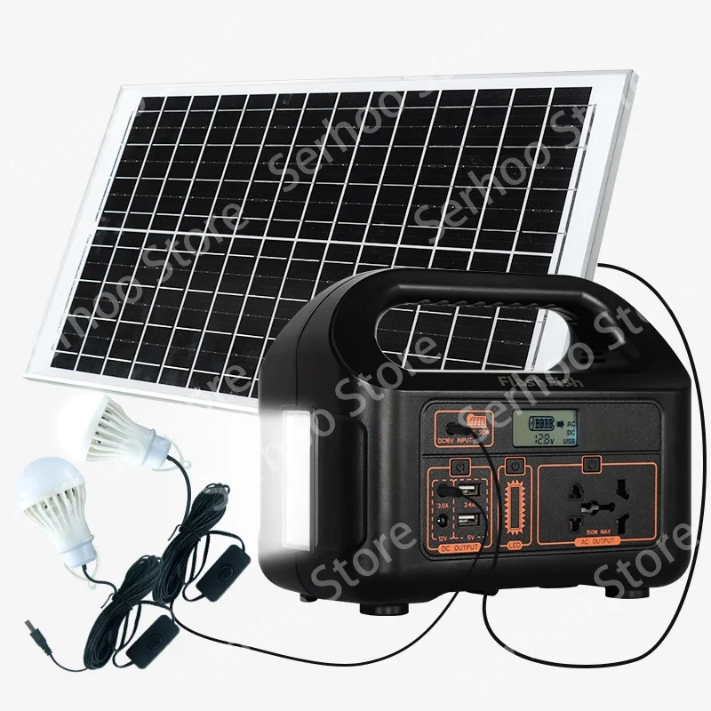 Low Price 150W Solar Lighting Power Energy System Storage 110V 220V Off Grid Hybrid Emergency Portable Power Station for Home