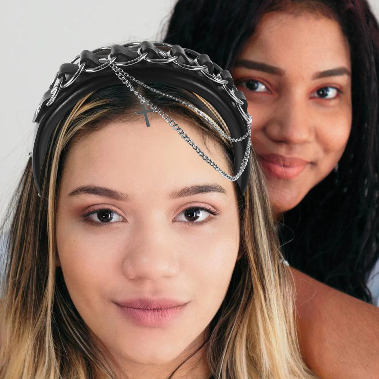 

Панк-лолита повязка на голову в готическом стиле для женщин с крестом и темными цепями – элегантный модный аксессуар для фестивалей