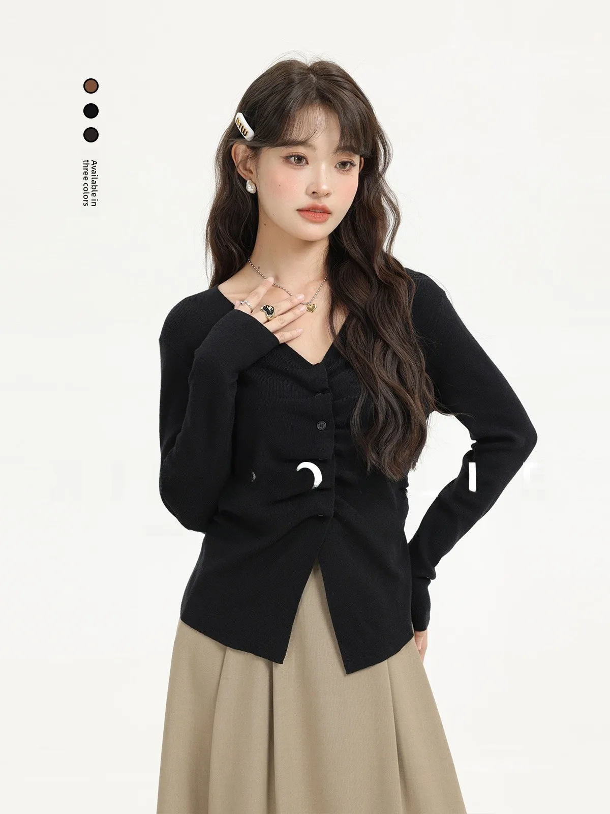 

Ele Slim Fit ort Sve V-Ne Винтажная футболка с застежкой на талии Универсальный женский вязаный топ Long Sve для поездок на работу