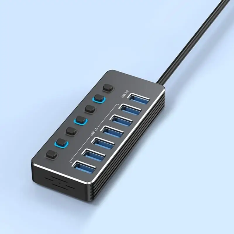 31BA USB3.0 2.0 Hubs 7Port Aluminum Alloy with Switches LED for Computer