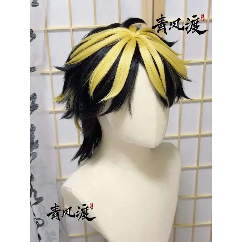 DY20Hanemiya Kazutora شعر مستعار على غرار طوكيو المنتقمون تأثيري قصير أسود ذهبي مقاومة للحرارة الاصطناعية مخصصة الشعر هالوين G
