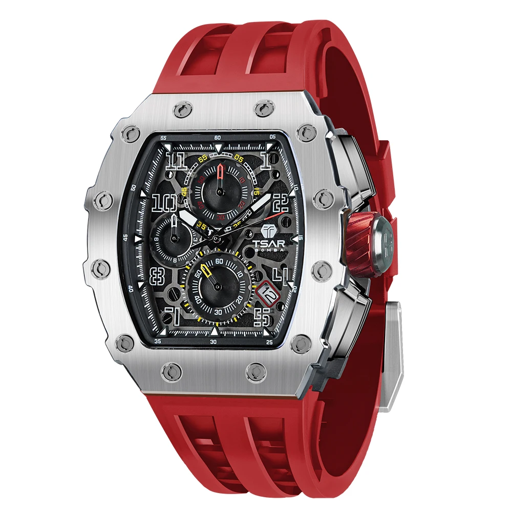 TSAR BOMBA Watch for Men Top Brand Luxury Waterproof Quartz Wristwatch Tonneau Clock Gift Chronograph Rectangle Mens Watch
