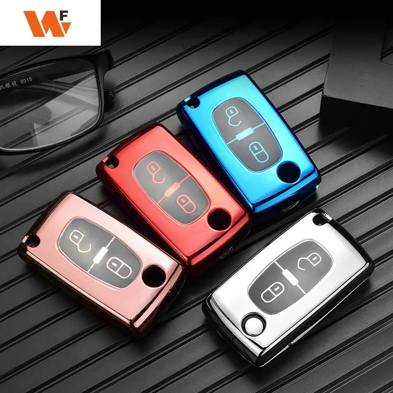 

Plating TPU 2/3 Buttons Car Remote Key Case Cover Shell For Citroen C2 C3 C4 C5 C6 C8 For Peugeot 107 207 307 307S 308 407 607