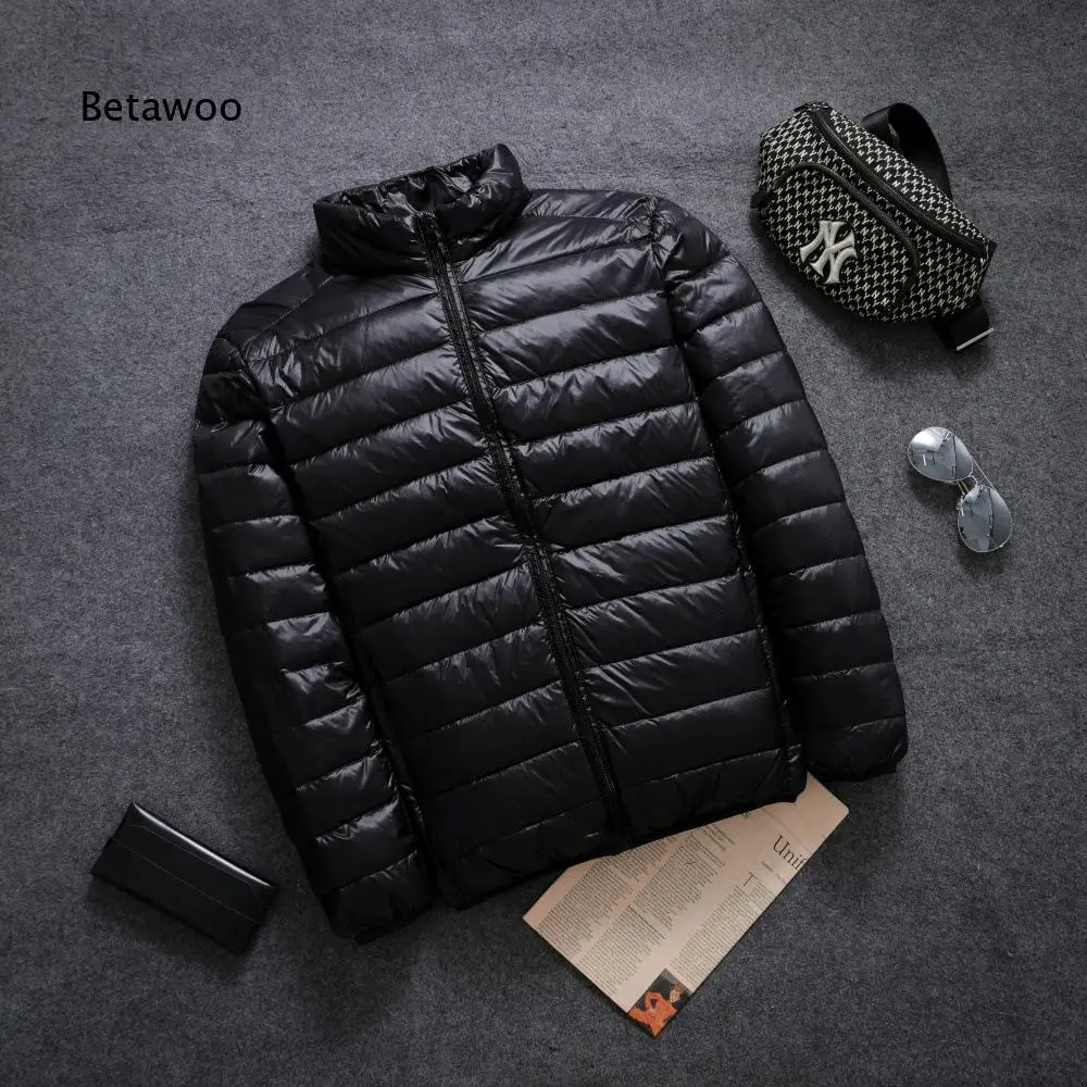 Casual Portable Warm Outer Coat for Men Horizontal Quilted Stand Collar Down Garment Zip Pockets For Short Trips And Walking