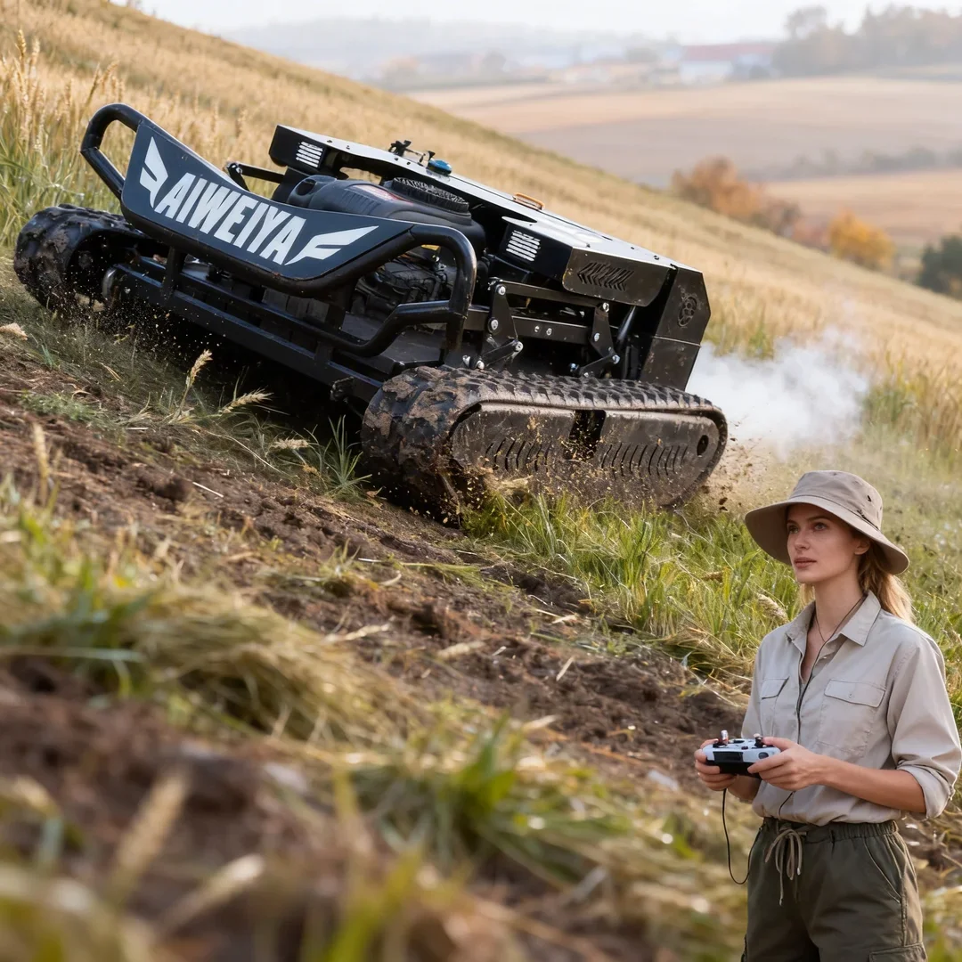 

Customized Garden Large Area Lawn Wireless Remote Control Tank Flail Lawn Mower Tracked All-Terrain 900mm Cutting Width