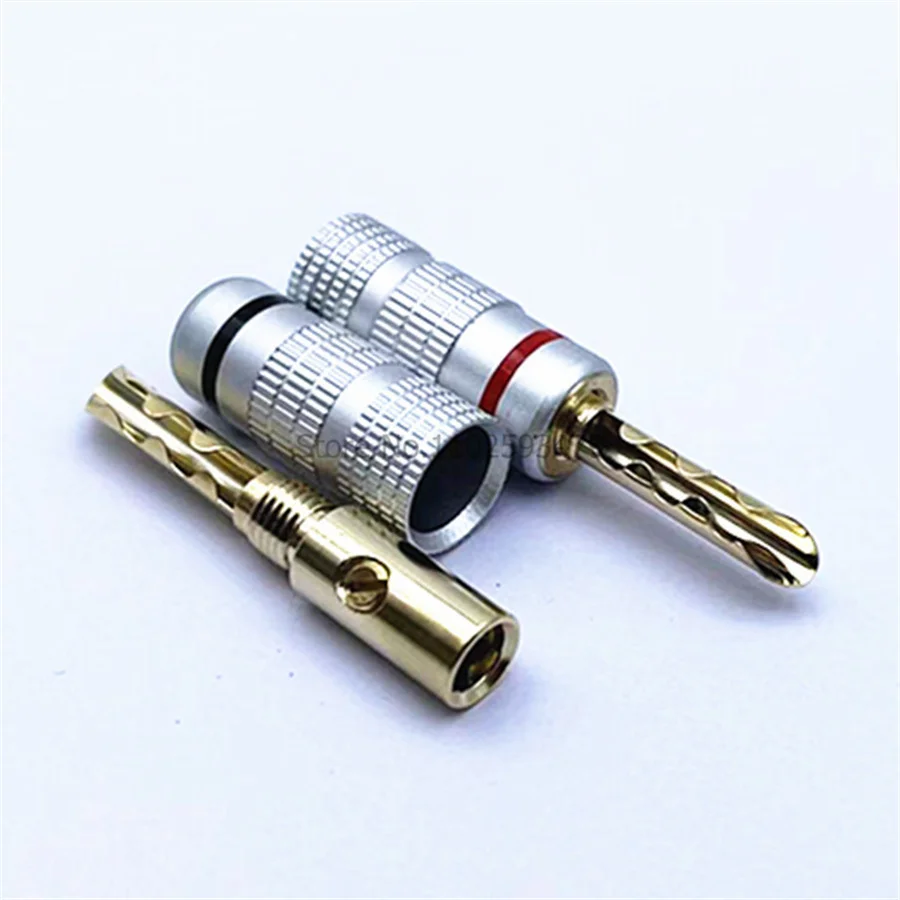 50pairs Banana plug 24K Gold Plated Copper BFA 4mm Banana connector Male Speaker plug black&red