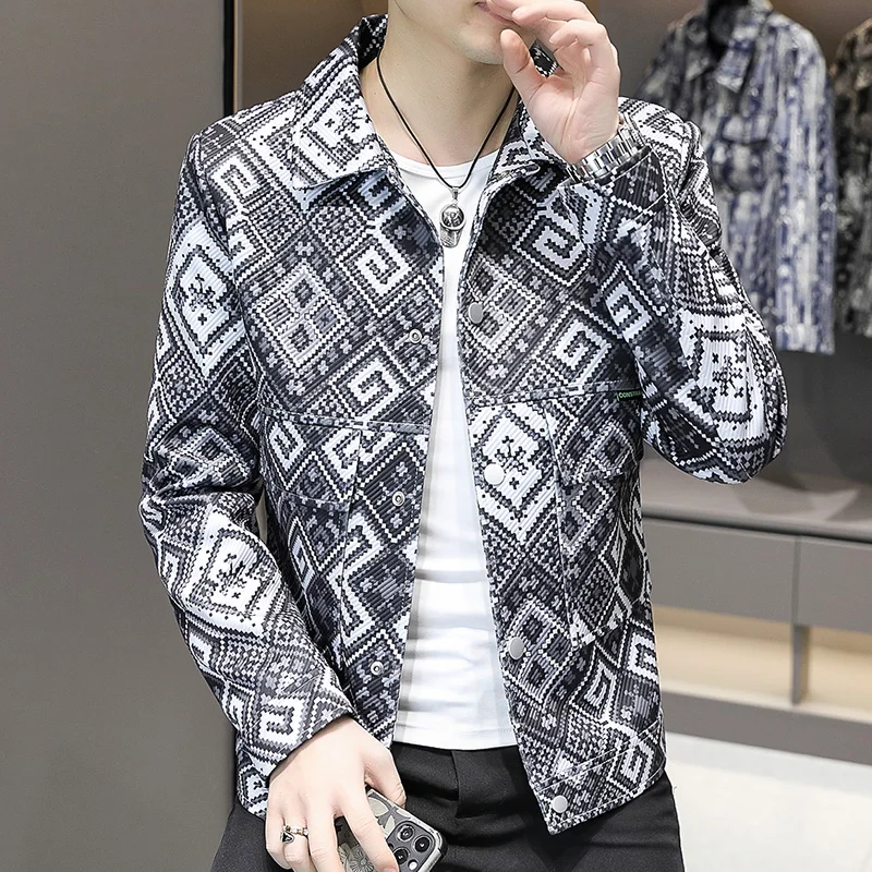 Brand Retro Printed Men's Jacket Fashion Lapel Casual Business Outwear Jackets Handsome Versatile Windbreaker Coats Tops M-4XL