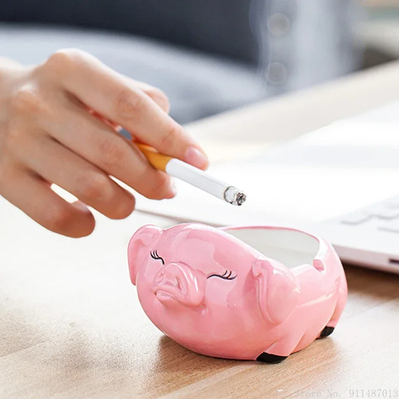 

1pcCreative Portable Without Cover Ashtray Home Living Room Office Desktop Anti Fly Ash Ceramic Fashion Cute Cartoon Pig Ashtray